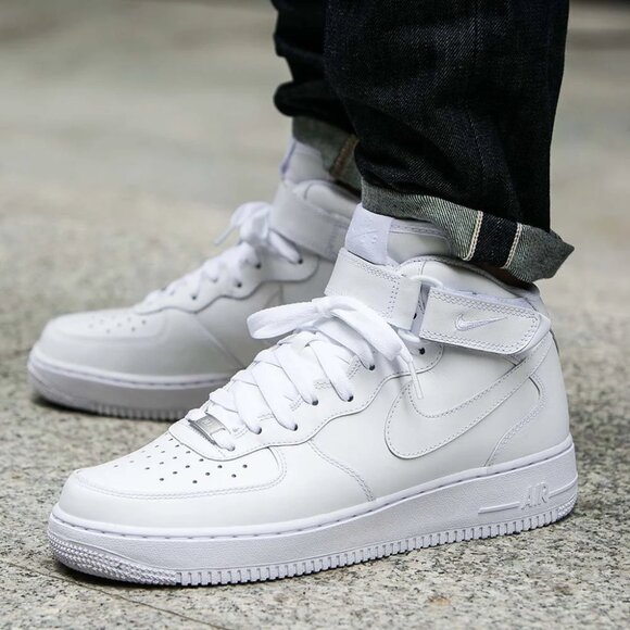 Nike Air Force 1 Mid '07 Men's All White Leather Mid-Top Trainer Sneaker Size 10 - Picture 1 of 6